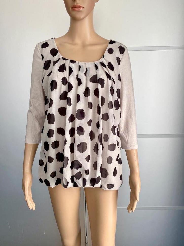 G301 Vanilia maat 38=M top blouse beige/zwart, Kleding | Dames, Tops, Zo goed als nieuw, Maat 38/40 (M), Beige, Lange mouw, Ophalen of Verzenden