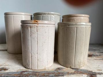 Brocante: Set van 5 Engelse voorraad potjes jampot beschikbaar voor biedingen