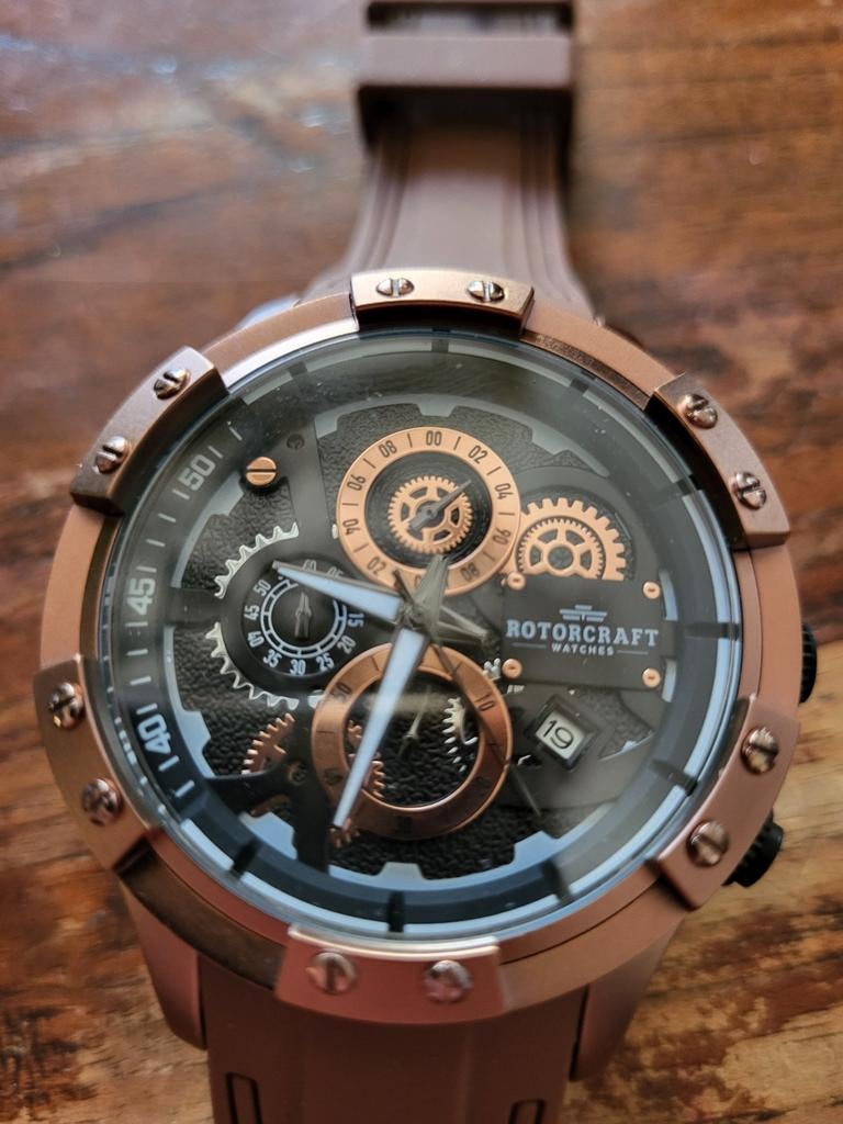 Nieuw horloge van Rotorcraft. bronskleurig chronograaf, Ophalen of Verzenden, Nieuw, Overige materialen, Overige merken