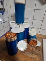 Vintage Blauwe warmhoudbussen van emaille en glas, Antiek en Kunst, Ophalen of Verzenden