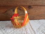 Vintage mandje kip glazen oogjes riet hout perfecte staat., Ophalen of Verzenden, Zo goed als nieuw