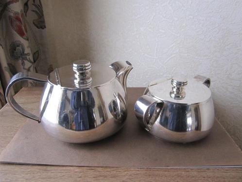 Art deco verzilverde Wiskemann teapot en en suikerpot 1930, Huis en Inrichting, Woonaccessoires | Overige, Gebruikt, Verzenden