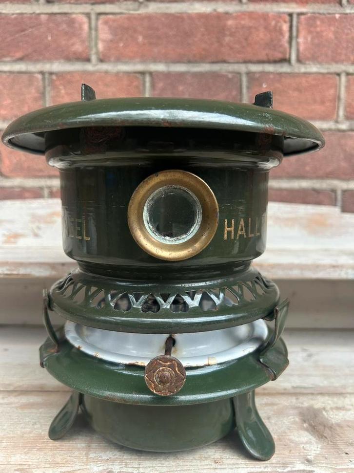 Petroleumstel / oliestel 1 pits donkergroen emaille, Antiek en Kunst, Antiek | Emaille, Ophalen of Verzenden