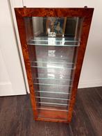 Antieke wand vitrinekast wortelnotenhout en glas, Ophalen, Minder dan 50 cm, Met deur(en), Glas