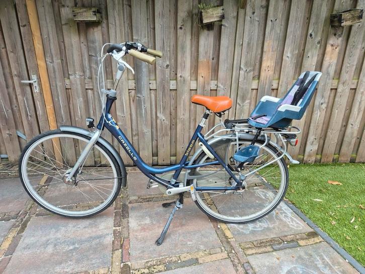 Gazelle Bloom moederfiets, framesize 53, blauw met zitjes, Fietsen en Brommers, Fietsen | Dames | Moederfietsen, Gebruikt, Gazelle