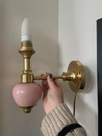 Vintage messing wandlamp met roze, Huis en Inrichting, Lampen | Wandlampen, Ophalen of Verzenden, Zo goed als nieuw