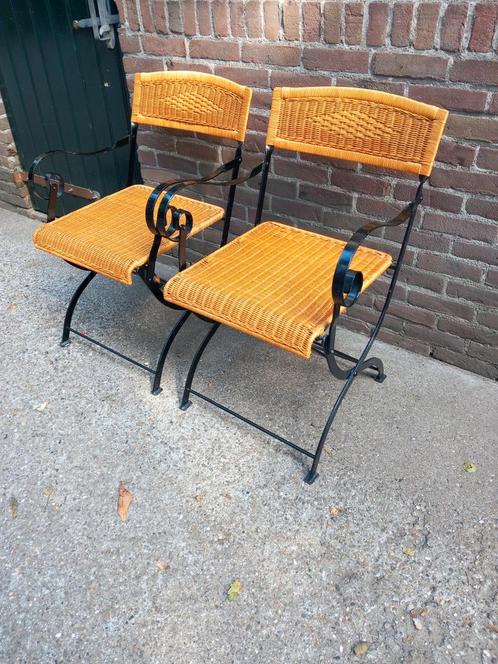 Smeedijzeren met riet tuinstoelen/balkon stoelen, Tuin en Terras, Tuinstoelen, Zo goed als nieuw, Metaal, Ophalen