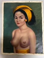 Schilderij portret balinese schoone naakt, Antiek en Kunst, Ophalen of Verzenden