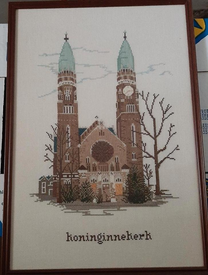 geborduurd schilderij "Koninginnekerk in Rotterdam", Hobby en Vrije tijd, Borduren en Borduurmachines, Zo goed als nieuw, Overige typen