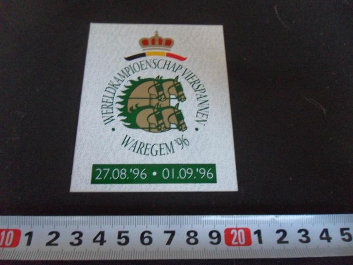 sticker belgië waregem 1996 WK vierspannen paard, Verzamelen, Stickers, Zo goed als nieuw, Bedrijf of Vereniging, Ophalen
