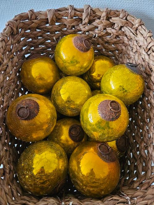 Antieke Heksenballen - Gouden Craquelé - 11cm (14 stuks), Diversen, Kerst, Gebruikt, Ophalen of Verzenden