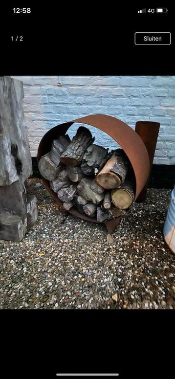 Cortenstaal houtopslag 70cm doosnede tuindecoratie haard beschikbaar voor biedingen