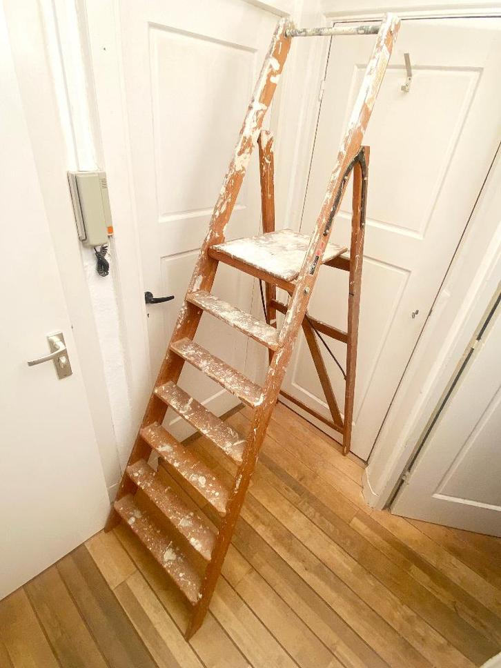 Grote vintage degelijke houten schilderstrap/ 7 treden, Doe-het-zelf en Verbouw, Ladders en Trappen, Gebruikt, Trap, Minder dan 2 meter