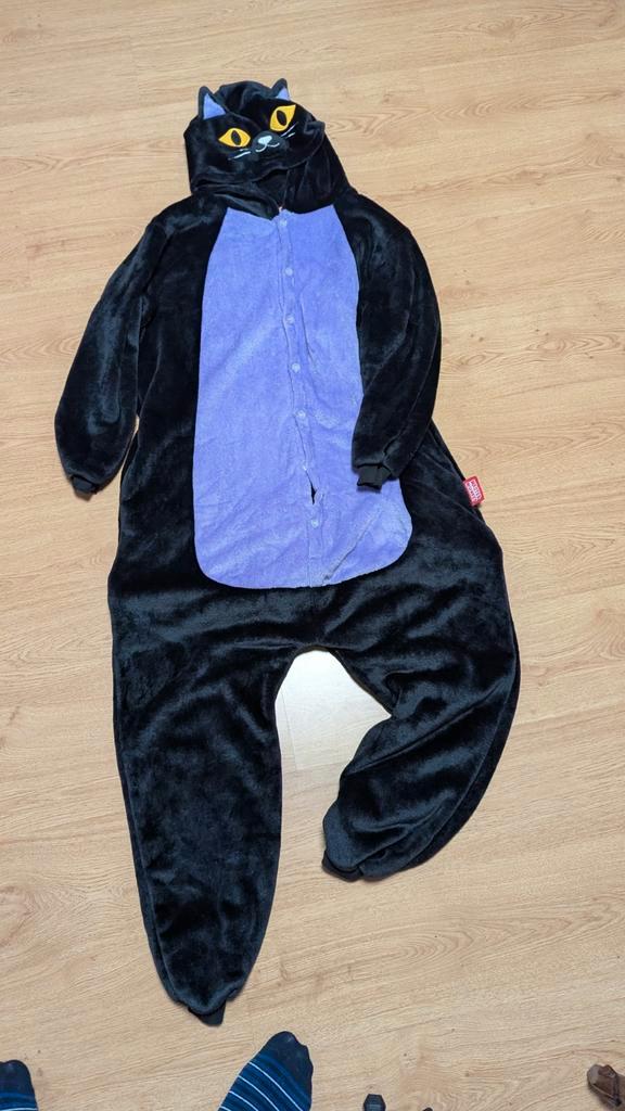 Zwarte Kat Onesie Carnaval - M/L, Kleding | Heren, Carnavalskleding en Feestkleding, Zo goed als nieuw, Kleding, Carnaval, Ophalen of Verzenden