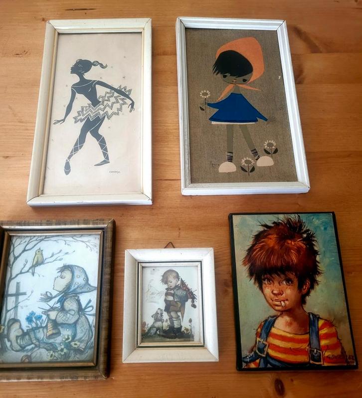 retro prentje schilderijtje schilderijtjes lijstjes vintage, Huis en Inrichting, Woonaccessoires | Schilderijen, Tekeningen en Foto's