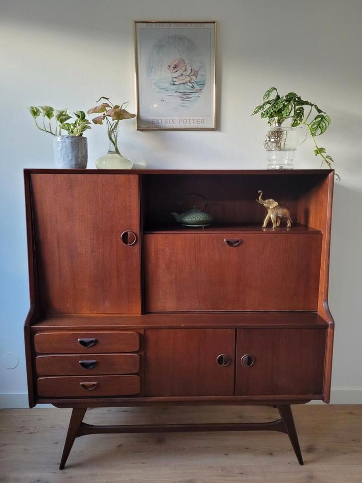 Vintage Louis van Teeffelen Highboard Drankenkast, Huis en Inrichting, Kasten | Buffetkasten, Gebruikt, 100 tot 150 cm, 100 tot 150 cm