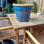 Geglazuurde blauwe bloempot, Tuin en Terras, Bloembakken en Plantenbakken, Ophalen, Steen, Gebruikt, Minder dan 30 cm