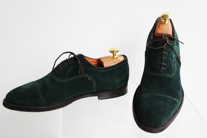 Bijna nieuw! Groen suède Santoni lace-up in 6.5 = maat 40.5, Kleding | Heren, Schoenen, Zo goed als nieuw, Veterschoenen, Overige kleuren