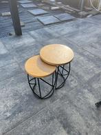 Bijzettafels massief licht eiken, Minder dan 55 cm, Rond, Zo goed als nieuw, Industrieel