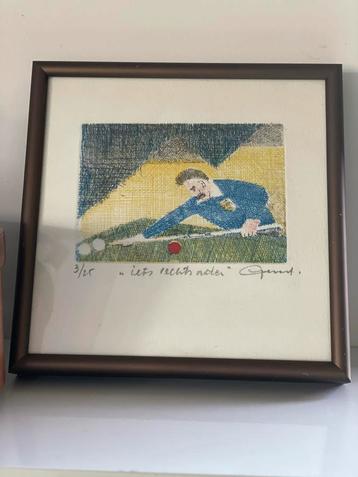 Vintage Ingelijste Prent - Biljart beschikbaar voor biedingen