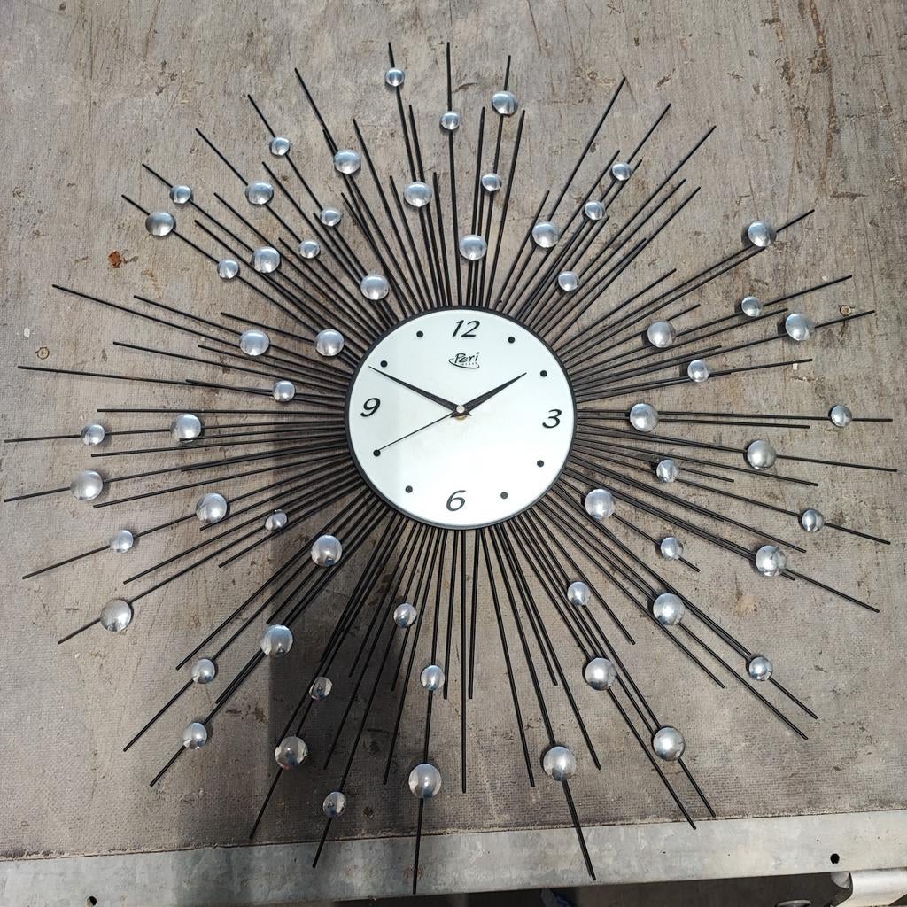 Retro Wandklok Peri Glass Zonnestralen Design, Ophalen, Gebruikt, Analoog, Wandklok