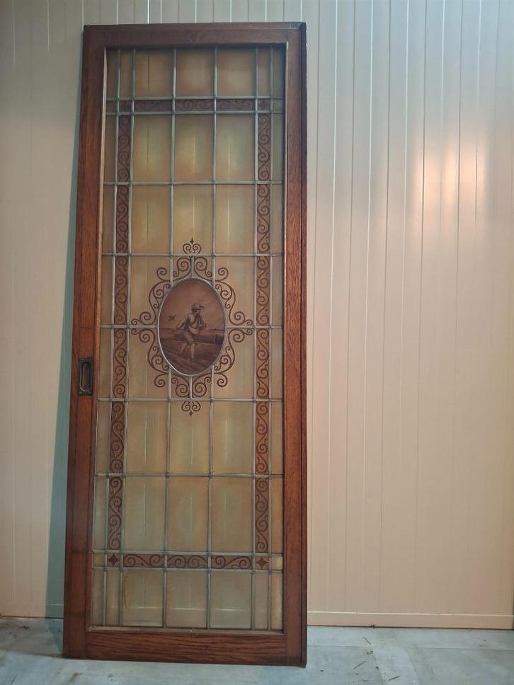 8 eikenhouten deuren met glas in lood, jaren dertig, Antiek en Kunst, Antiek | Meubels | Kasten, Ophalen