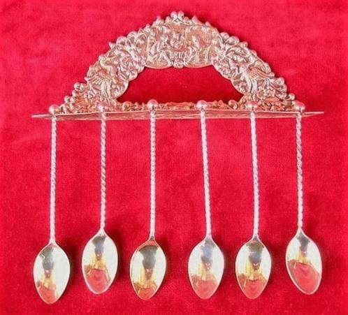 Verzilverd lepelrekje met 6 lepeltjes, Antiek en Kunst, Curiosa en Brocante, Ophalen