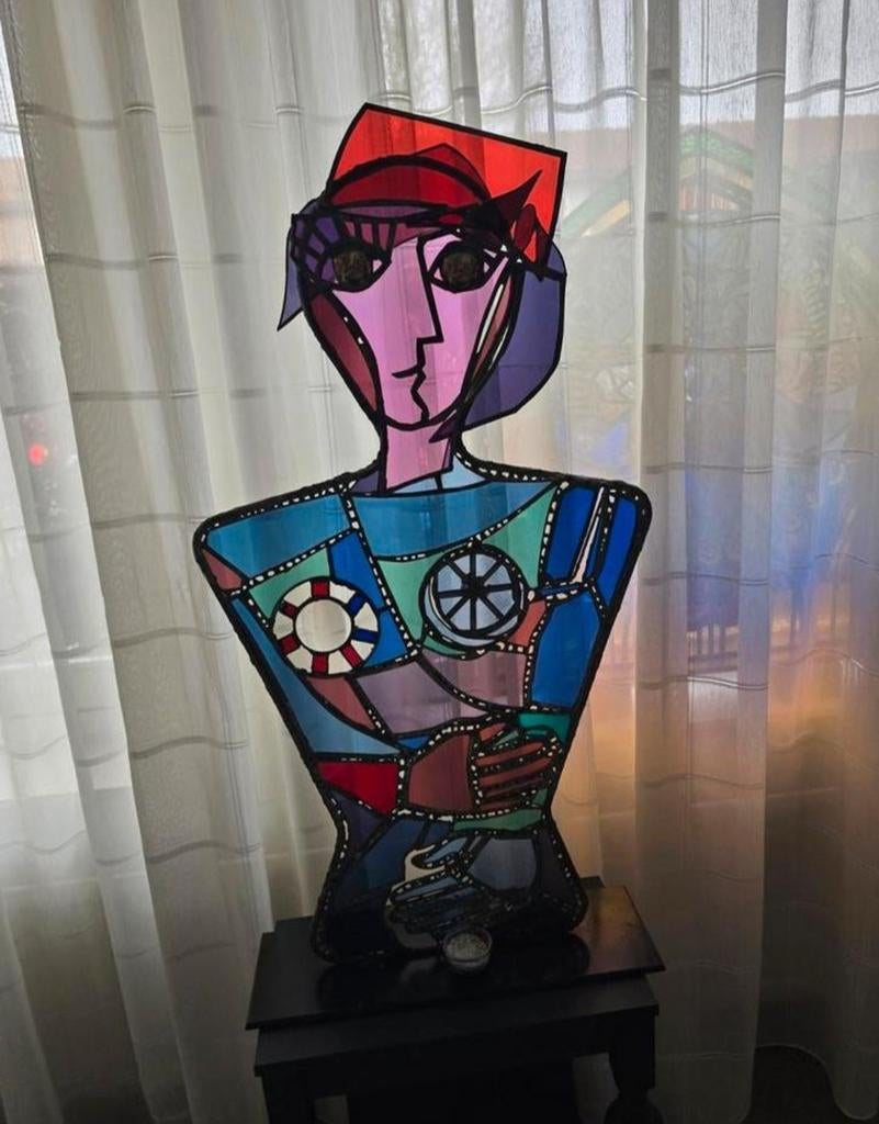 Tiffany glas in lood kunstwerk - Man en Vrouw, Ophalen of Verzenden