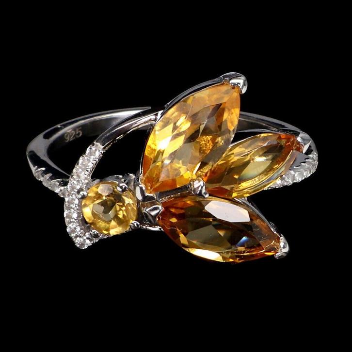 Zilveren ring maat 17.25 mm met citrien en witte topaas, Sieraden, Tassen en Uiterlijk, Ringen, Nieuw, Dame, 17 tot 18, Zilver