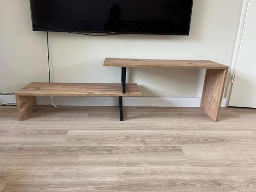 TV meubel - houtkleur - zwart aluminium, Huis en Inrichting, Kasten | Televisiemeubels, Zo goed als nieuw, Minder dan 100 cm, 100 tot 150 cm