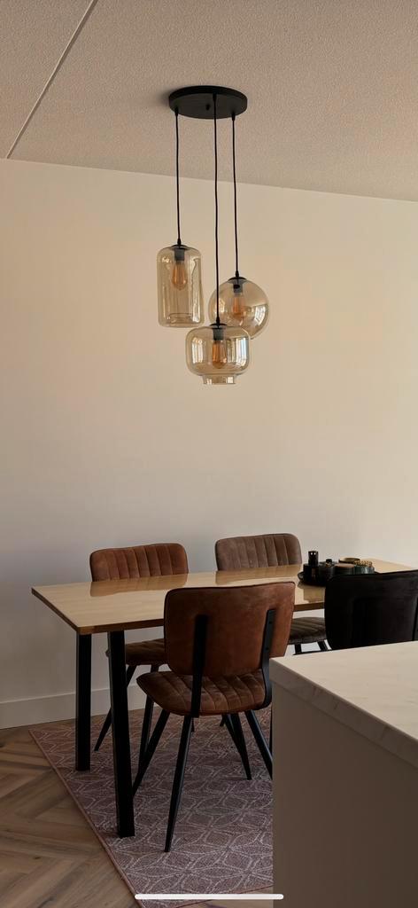 EEF Hanglamp amberglas 3lichts videlamp (2025), Huis en Inrichting, Lampen | Hanglampen, Nieuw, 75 cm of meer, Glas, Ophalen