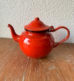 Vintage rood emaille thee- en koffiepot - keteltje, Antiek en Kunst, Antiek | Emaille, Ophalen of Verzenden