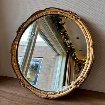 Vintage Ronde Gouden Facet Geslepen Spiegel, Antiek Klassiek beschikbaar voor biedingen
