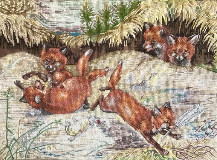 Borduurwerk, zijde, vossen, Eva Rosenstand, vintage, Hobby en Vrije tijd, Borduren en Borduurmachines, Gebruikt, Overige typen