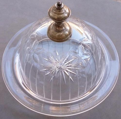 Om 1850-1900 Kristalglas Facet Slijpsel Kaasstolp Kaas Stolp, Antiek en Kunst, Antiek | Glas en Kristal, Ophalen of Verzenden