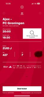 Ajax - Groningen vandaag 30-11-25 vak 427 boven F-Side, Tickets en Kaartjes, Sport | Voetbal, Eén persoon, November