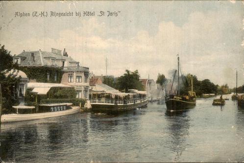 Rijngezicht bij Hotel St. Joris - Alphen, Verzamelen, Ansichtkaarten | Nederland, Gelopen, Zuid-Holland, Voor 1920, Ophalen of Verzenden
