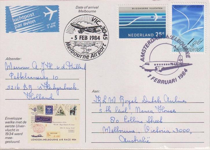 Nederland 1984 Amsterdam-Melbourne VIC 3045 vv, Postzegels en Munten, Brieven en Enveloppen | Nederland, Briefkaart, Ophalen of Verzenden