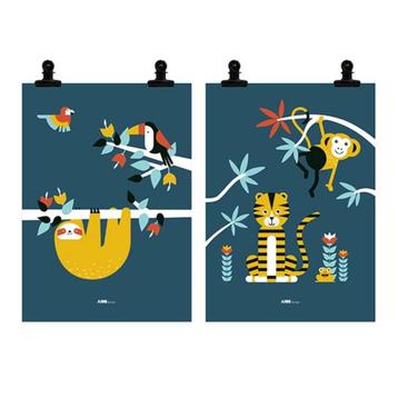 Kinderposters 2 Posters Jungle Blauw (set van 2) ANNIdesign beschikbaar voor biedingen