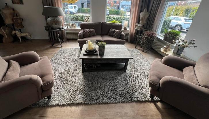 Bankstel 2-zits + 2 losse stoelen, sober, stoer, landelijk, Huis en Inrichting, Fauteuils, Zo goed als nieuw, Stof, 125 cm of meer