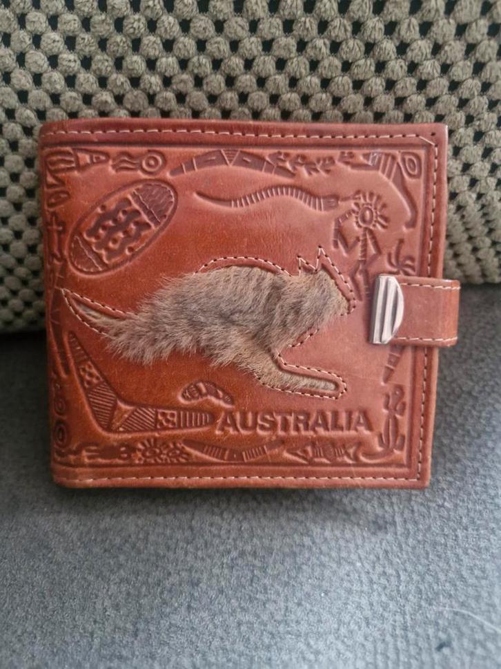 Australische leren portemonnee met kangoeroevacht, Sieraden, Tassen en Uiterlijk, Portemonnees, Nieuw, Overige merken, Bruin, Leer