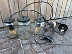 Industriële Hanglamp met Glazen Potten, Huis en Inrichting, Lampen | Hanglampen, Ophalen of Verzenden, Gebruikt, Glas, Minder dan 50 cm