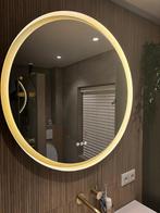 Stijlvolle Badkamerspiegel met Messing Accent, Huis en Inrichting, Ophalen, Rond, Zo goed als nieuw, Minder dan 100 cm