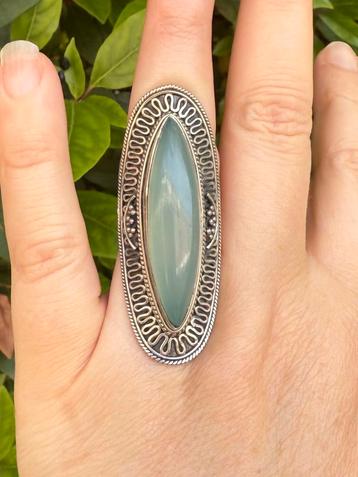 Nieuw! Mega grote 925 zilveren ring met Chalcedoon..mt.17 beschikbaar voor biedingen