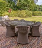 ZES luxe all-weather tuinstoelen, met zachte bruine zitjes, Huis en Inrichting, Ophalen, Kunststof, Bruin, Vijf, Zes of meer stoelen