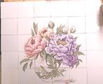Bloemen, pioenroos, vaas, rose, paars, witjes, tegels, nieuw, Overige materialen, Wandtegels, Nieuw, Minder dan 20 cm