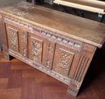 Vintage houten dekenkist met houtsnijwerk – landelijke stijl, Ophalen, Gebruikt, 50 tot 75 cm, Eikenhout