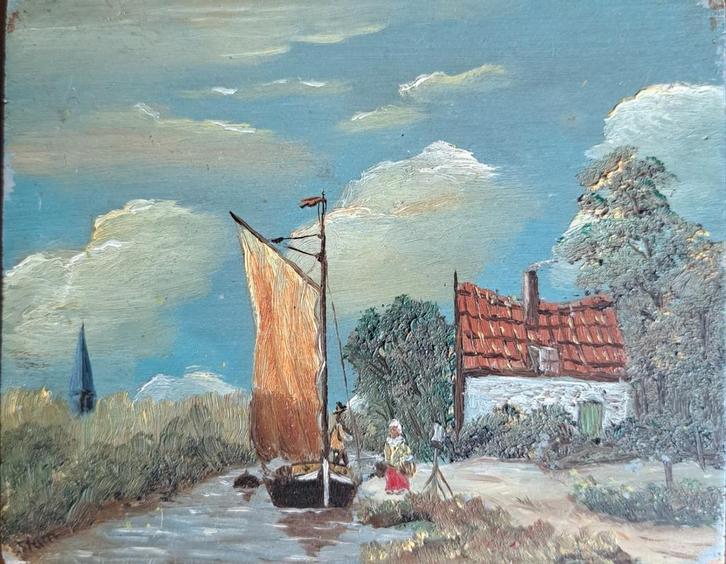 Riviergezicht met zeilboot, Jacomine Stam?, Antiek en Kunst, Kunst | Schilderijen | Klassiek, Ophalen of Verzenden