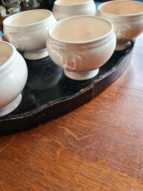 6 mooie soepkommen met leeuwenkop, Huis en Inrichting, Keuken | Servies, Zo goed als nieuw, Kom(men), Overige stijlen, Aardewerk