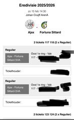 4 kaarten ajax fortuna sittard beschikbaar zie beschrijving, Tickets en Kaartjes, Sport | Voetbal, Twee personen, September